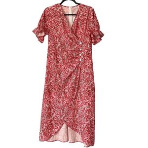 NWT Pink Short Sleeve Faux‎ Wrap Dress Buttons Size Medium No Brand Patterned